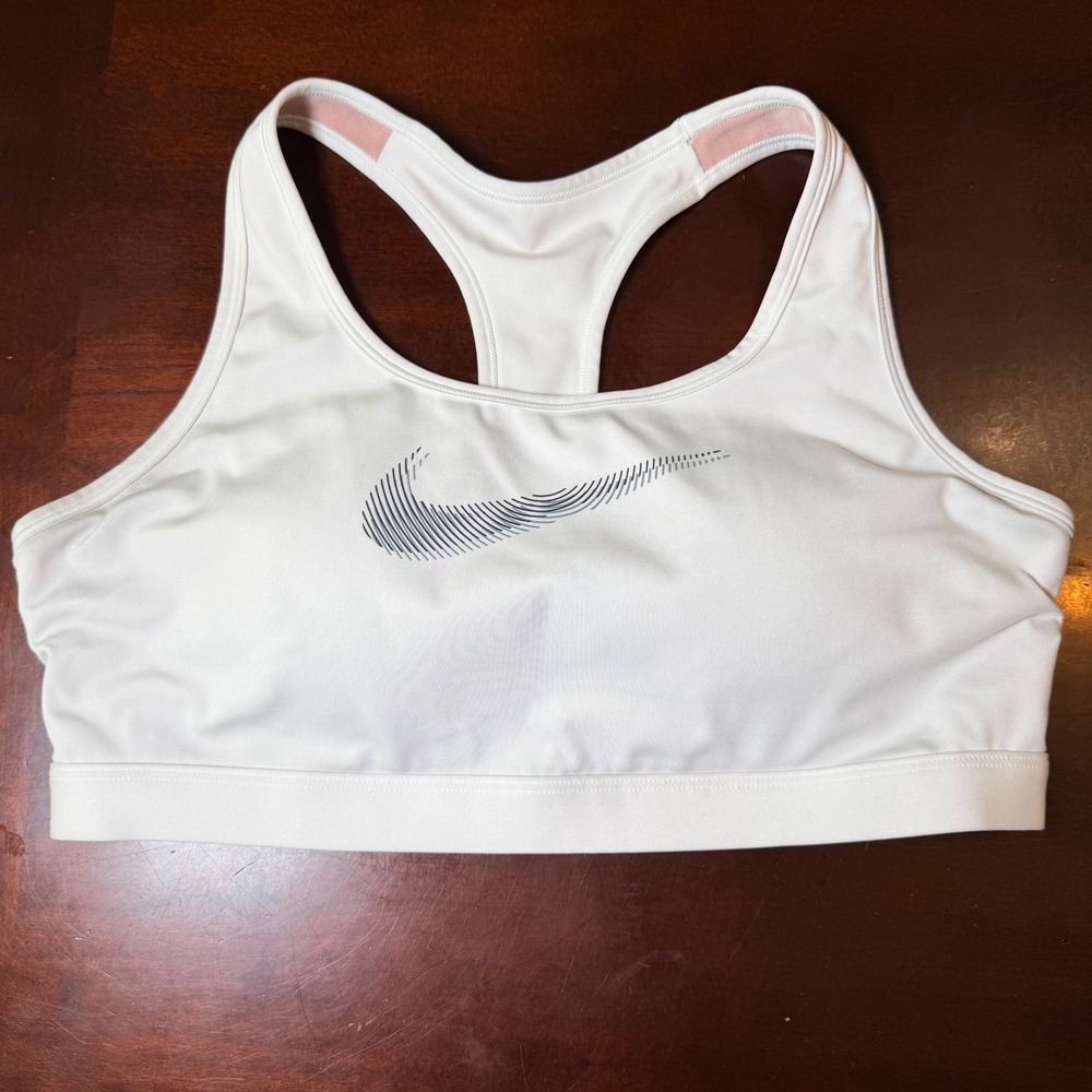 Nike Womens XL Swoosh Dri-FIT Sports Bra White Racerback Padded Medium Support